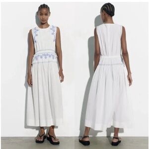 Zara White Dress with Blue Embroidery